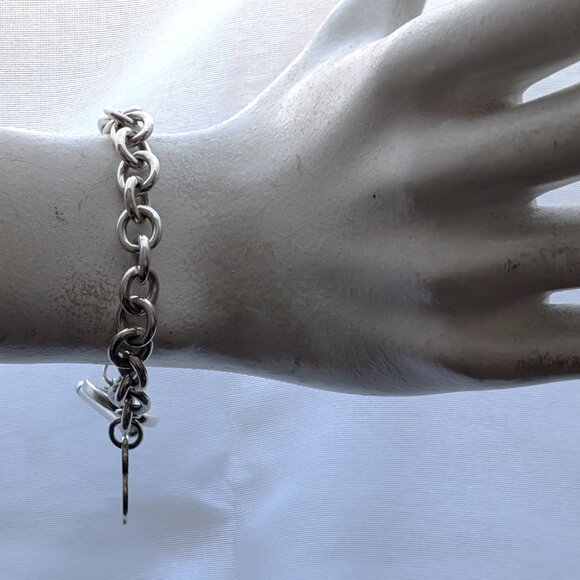 Tiffany & Co. Sterling Silver 925 Blank Heart Tag Toggle Charm Rolo Bracelet P - Picture 7 of 8